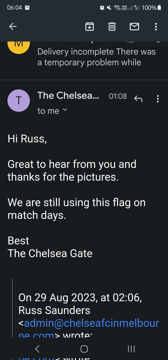 MrMelbChelsinOz's tweet photo. @brienwulff @ThePensionerPub @CFCInAmerica @ChelseaSTrust @CSG2005 @onlyapound I had a reply overnight ( my time)
I still think I'm going to collect the gear when I'm there in 3 weeks.
#thechelseagate https://t.co/0kEBYo2x1r