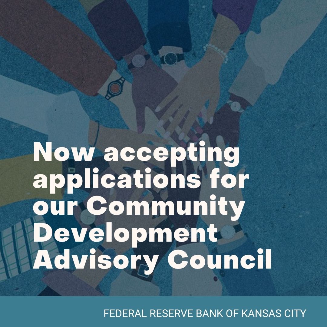 KansasCityFed's tweet photo. We're searching for passionate community development leaders to join our Community Development Advisory Council. 

All sectors welcome, especially digital inclusion, childcare, philanthropy &amp; bank CRA officers. 

Apply before Sep. 30: https://t.co/eczO65czdM https://t.co/IgrPRlwE6C