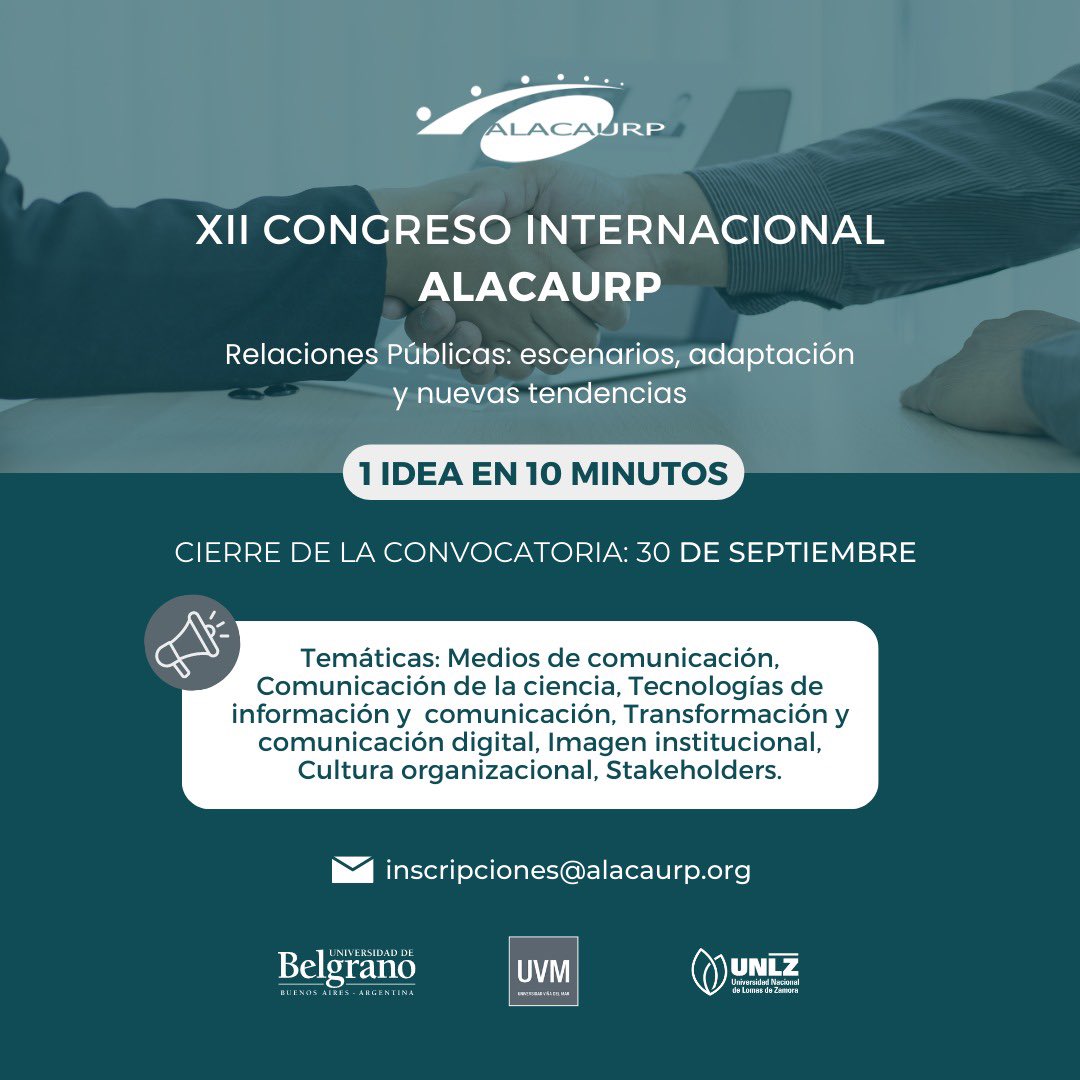 Te invitamos a participar de nuestros espacios destinados para estudiantes y graduadas/os en el marco del XII Congreso “Relaciones Públicas: escenarios, adaptación y nuevas tendencias”.
🗓️ 5 y 6 de octubre.
⏰ Horario intermedio.
🔗 Link de inscripción forms.gle/x5XJrpFCLewXoo…