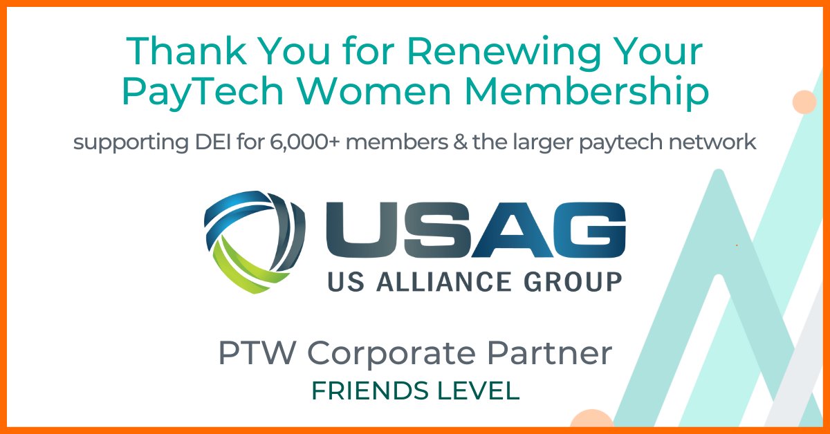 THANK YOU to Friends Corporate Partner @usalliancegroup for renewing their #PayTechWomen, formerly Wnet, Membership! We appreciate their support of #DEI for our 6,000+ members & the #paytech network. 🙌
Join us: bit.ly/3NSLxlV
#PTWPartners #payments #fintech