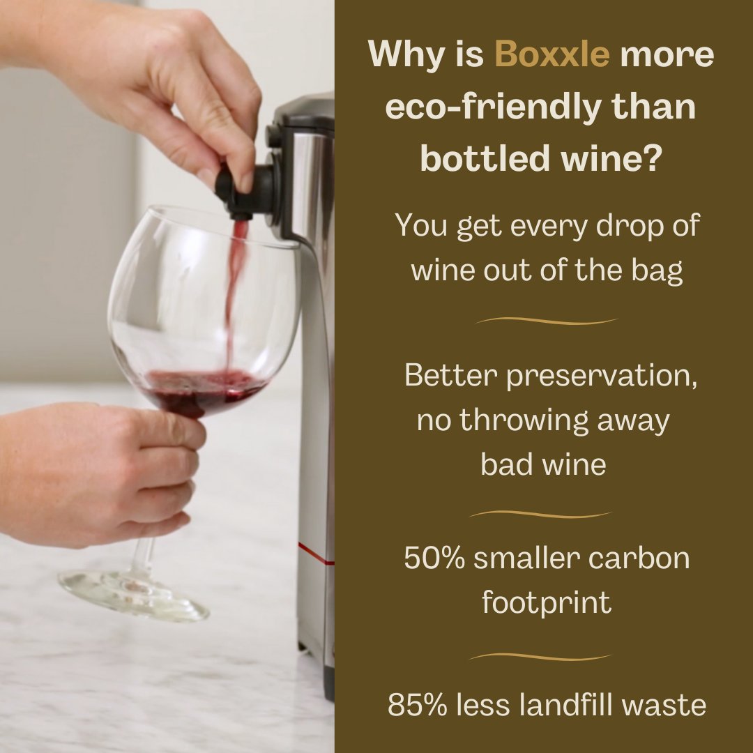 Boxxle's tweet image. What makes Boxxle more #ecofriendly than bottled wine? 🌎Boxed wine boasts a smaller carbon footprint and occupies less landfill space than bottles. Additionally, Boxxle's preservation outperforms bottles, eliminating the need to discard stale #wine.