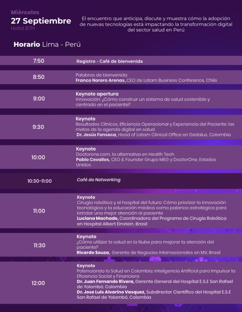 ClinicaGoodHope's tweet photo. 🌟 La Clínica Good Hope estará presente en el Seminario Internacional de Actualización en el Sector de la Salud del 27 y 28 de septiembre.
🎙️Nuestro Director General Dr. Davi Reis Lopes, será uno de los ponentes destacados en este evento.

Inscríbase 👉 https://t.co/AJlOcQHXpv https://t.co/u9ggjliUiC