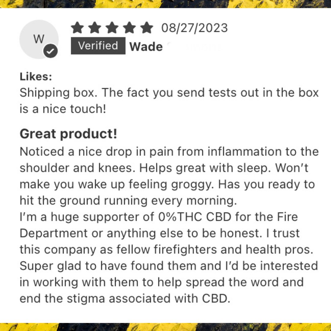 CbdRescue's tweet photo. Some reviews speak for themselves! Head to https://t.co/zcpWozSDx8 to learn more. #fitfirefighter https://t.co/sGwdKIv8fF