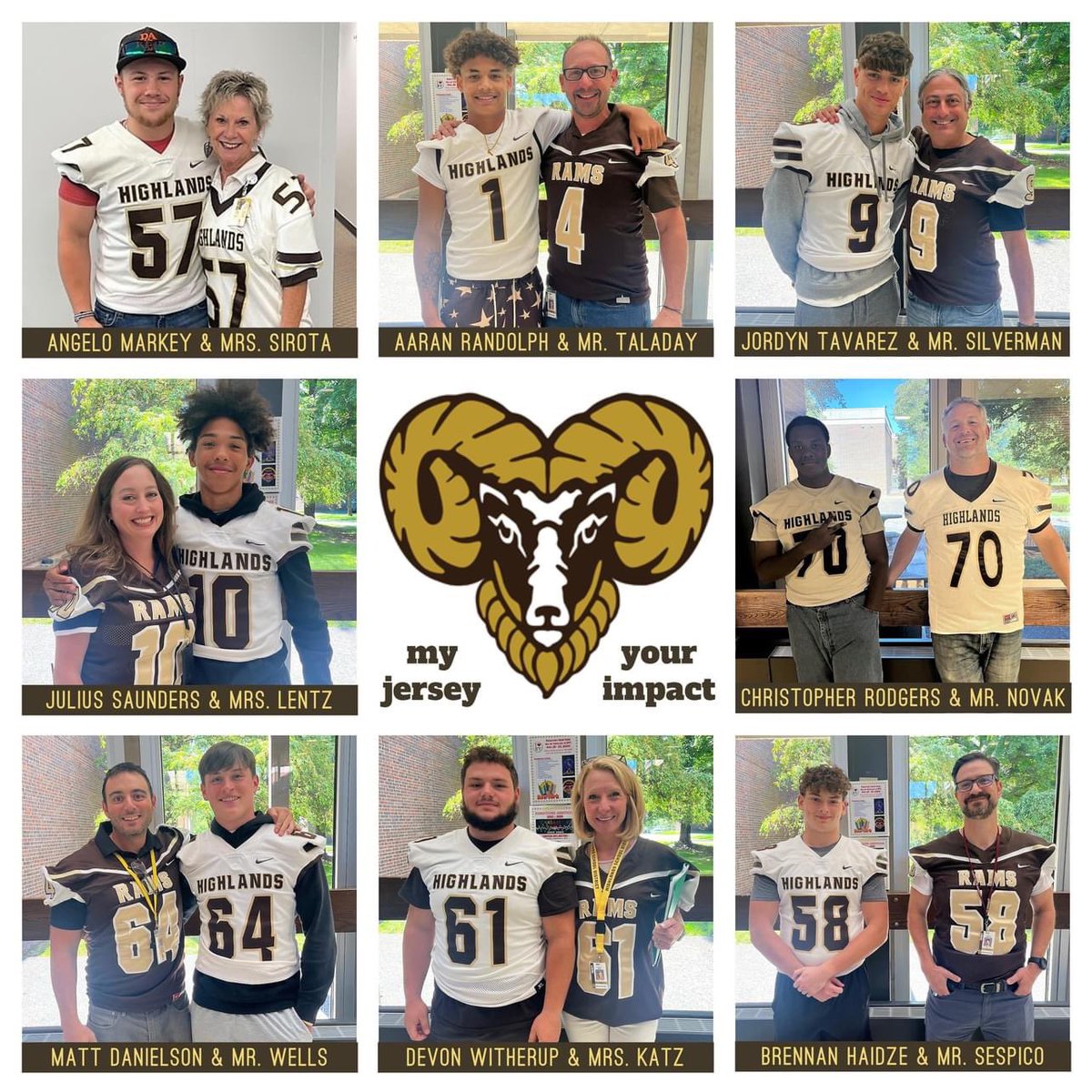 HighlandsGolden's tweet photo. MY JERSEY, YOUR IMPACT! 🏈 Senior football players recognized a teacher or staff member who has made a positive impact on their life by presenting them with their jerseys to wear on game day! This will continue every Friday during the season! @R4mLand 
#RamPride #R4L https://t.co/1Nin1JpGIp