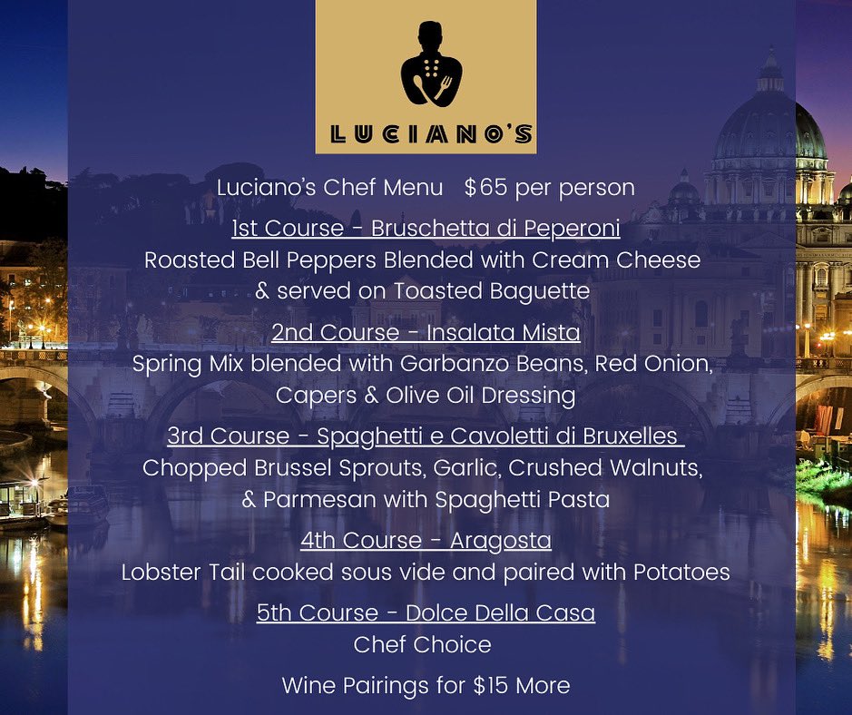 Chef Menu for this weekend featuring lobster 🦞 on the entree.  Call 316-777-0045 to make your reservations.