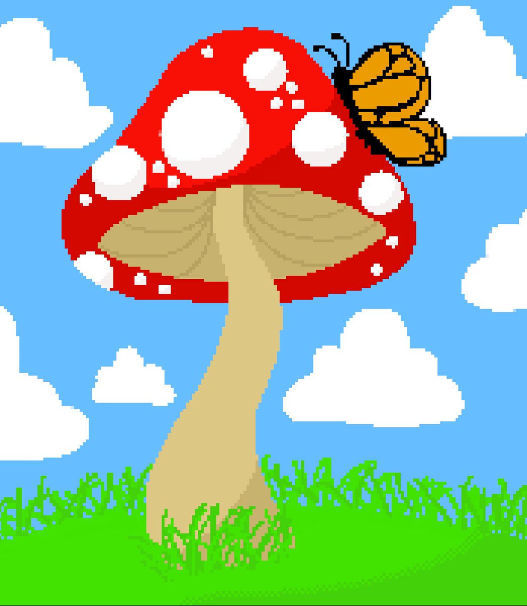 Allies_leafx's tweet photo. I love the butterfly on this😩 #mushroom #pixelart #drawing #butterfly #pixelartlandscape https://t.co/Hzn2NMEb5N