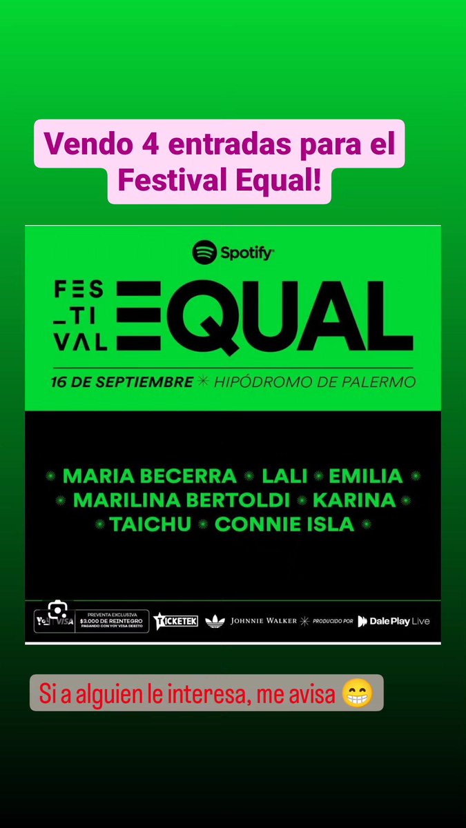 NaanuCueva's tweet photo. Me quedan 3
#Festivalequal #Mariabecerra
#Lali #Emiliamernes #festivalequal 
#Spotify https://t.co/yxdhMDfxa0