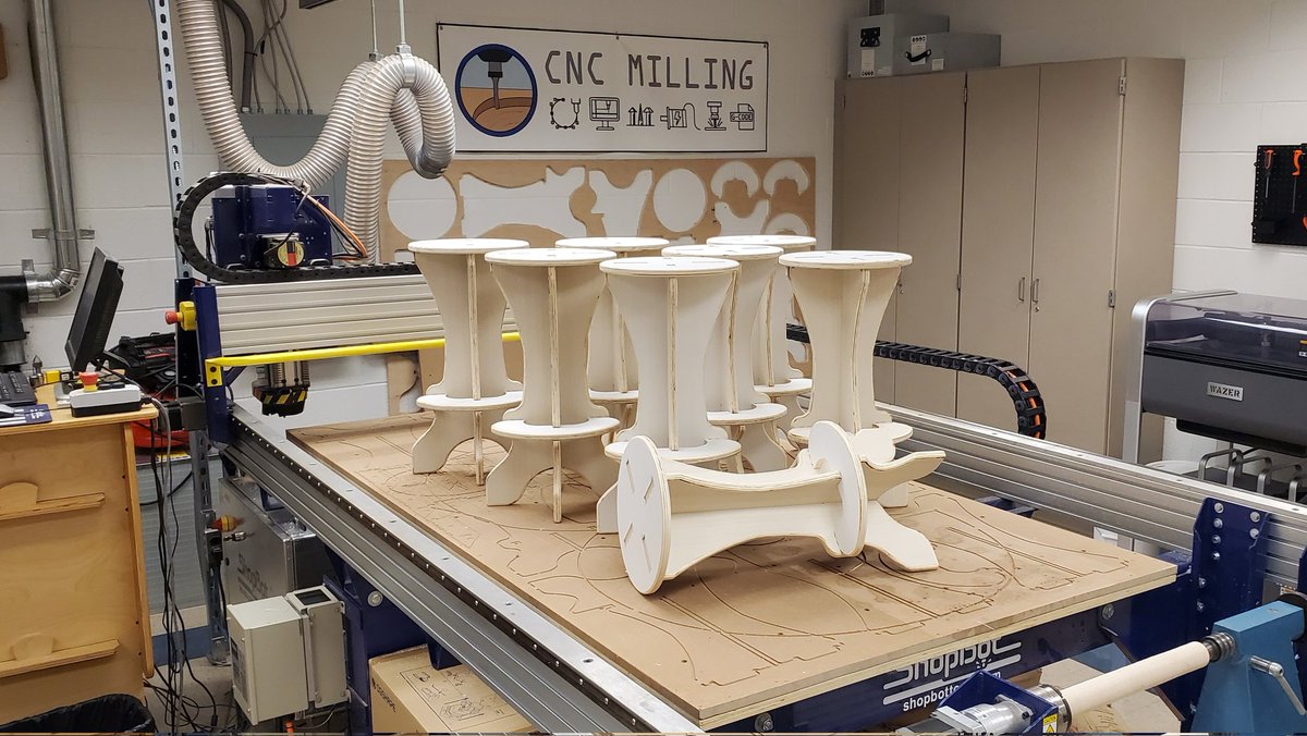 Spent some time in Trinity's #FabLab producing wooden stools for our new power motorsports' classroom!
#manufacturing  #trinitypride #shopbot #goshopbot <a href="/ShopBot_Sallye/">Sallye Coyle</a> <a href="/TRINITY_MLUCAS/">Dr. Michael Lucas</a> <a href="/DonSnoke/">Don Snoke</a> @MrZebrasky <a href="/TrinityAreaSD/">Trinity Area School District</a> <a href="/thstrinitypride/">Trinity High School</a>