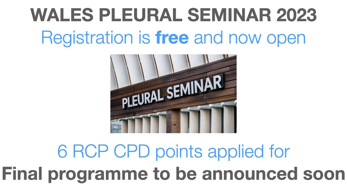 pleuralwales's tweet photo. Registration for Wales Pleural Seminar 2023 is OPEN.

Please use this link: https://t.co/jMn8vG75Hz https://t.co/im9YlhkeaF