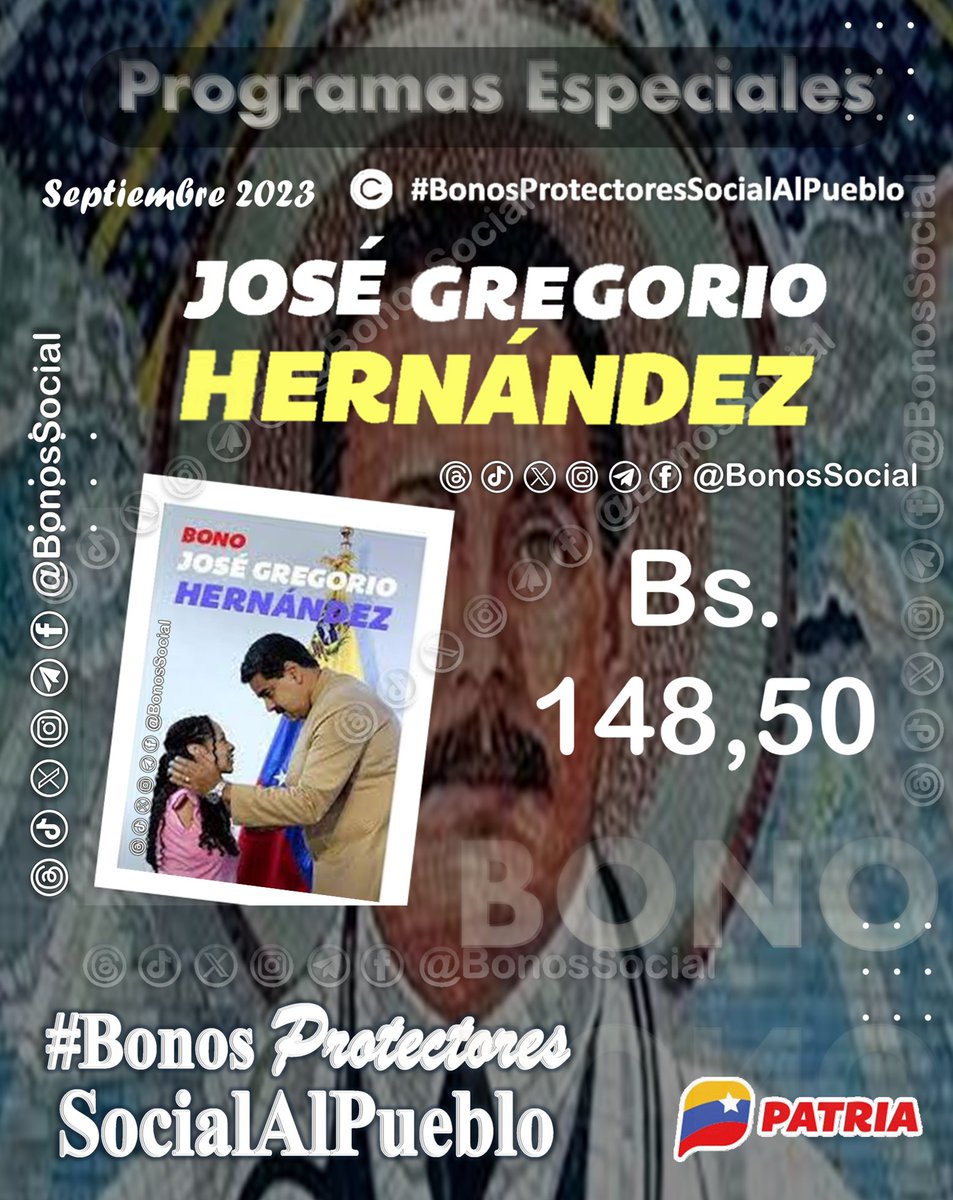 🚨 #ATENCIÓN: Nuevos ajustes en los Programas Especiales (septiembre 2023) a través del Sistema @CarnetDLaPatria aprobado por nuestro Pdte. @NicolasMaduro. ✅ Bono Dr #JoséGregorioHernández 2023 @BonosSocial #VenezuelaPotenciaAgraria