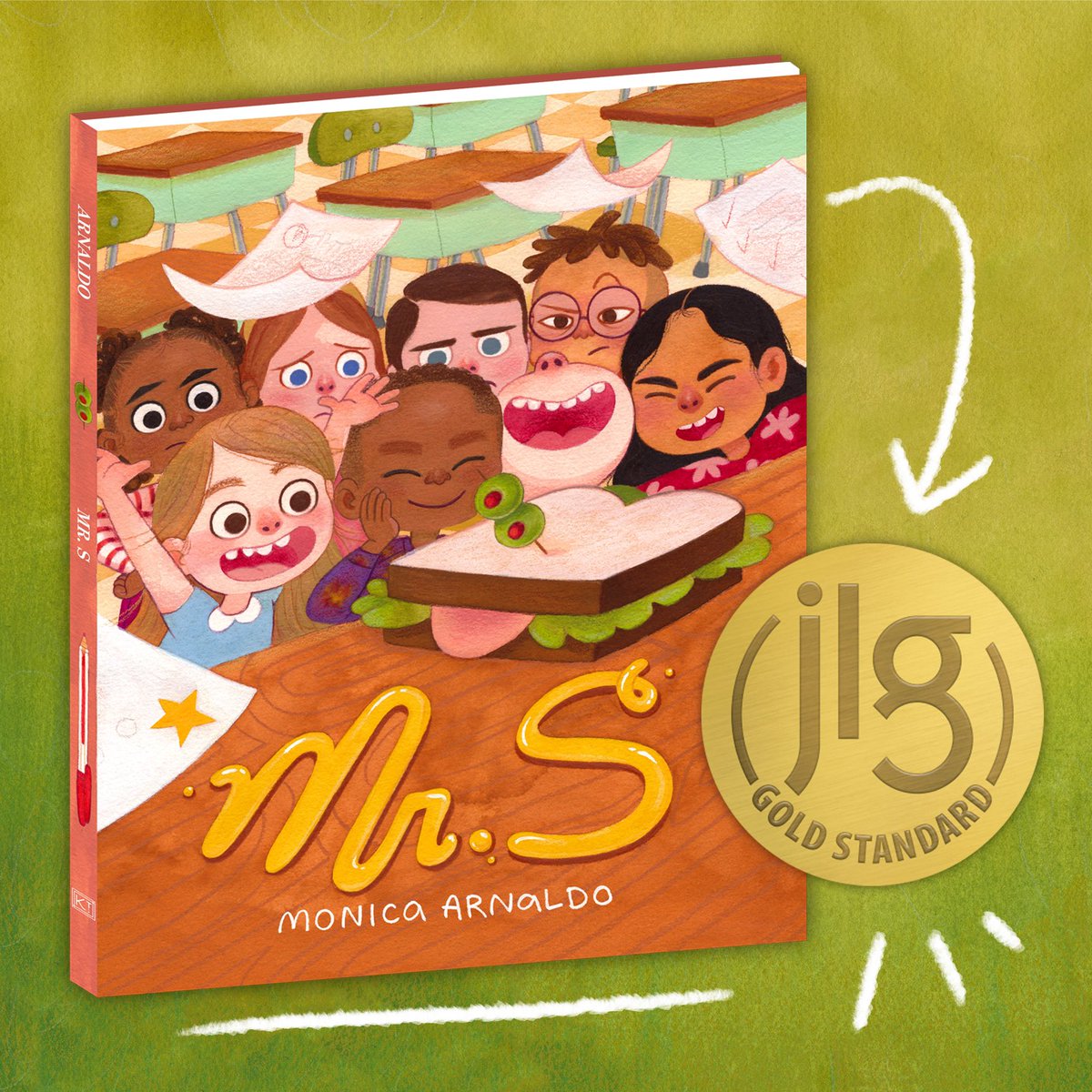 monicarnaldo's tweet photo. So honoured that the @JrLibraryGuild has chosen MR. S as a Junior Library Guild Gold Standard Selection 🎉 🎉 

I’m delighted that more students will get to meet this sandwich 🤝🥪

#JLGSelection https://t.co/3VeQoQn7X1