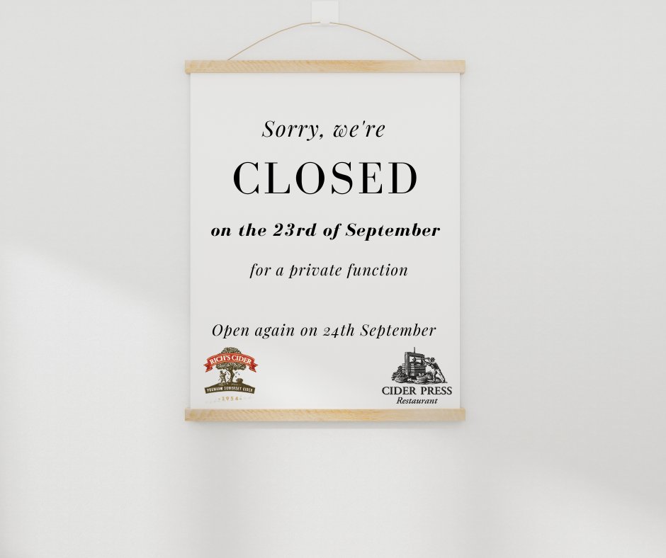 We just wanted to let all of our customers know that we will be closed on the 23rd of September after 11am!

We will still be serving breakfast &amp; we recommend booking to avoid disappointment! 😊
The farm shop will still be open, however all areas of the restaurant will be closed.