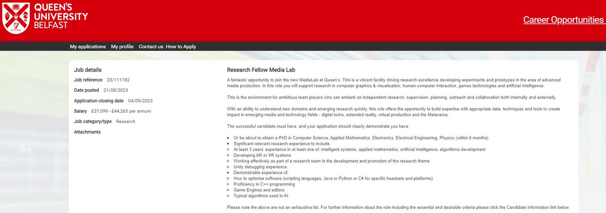 Come work with us! QUB MediaLab are hiring x 2 Research Fellows to provide research support in computer graphics &amp; visualisation, human-computer interaction, image &amp; vision computing, games technologies, artificial intelligence. <a href="/QUBCareers/">Queen's Careers</a> #LoveQUB Apply: hrwebapp.qub.ac.uk/tlive_webrecru…