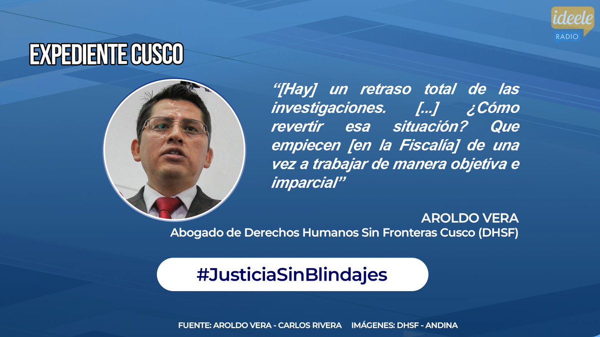 ideeleradio's tweet photo. #AroldoVera, abogado de @dhsfcusco, cuestionó la demora. “[Hay] un retraso total de las investigaciones [...] ¿Cómo revertir esa situación? Que empiecen [en la Fiscalía] de una vez a trabajar de manera objetiva e imparcial”, indicó. https://t.co/CVn5reTAGe