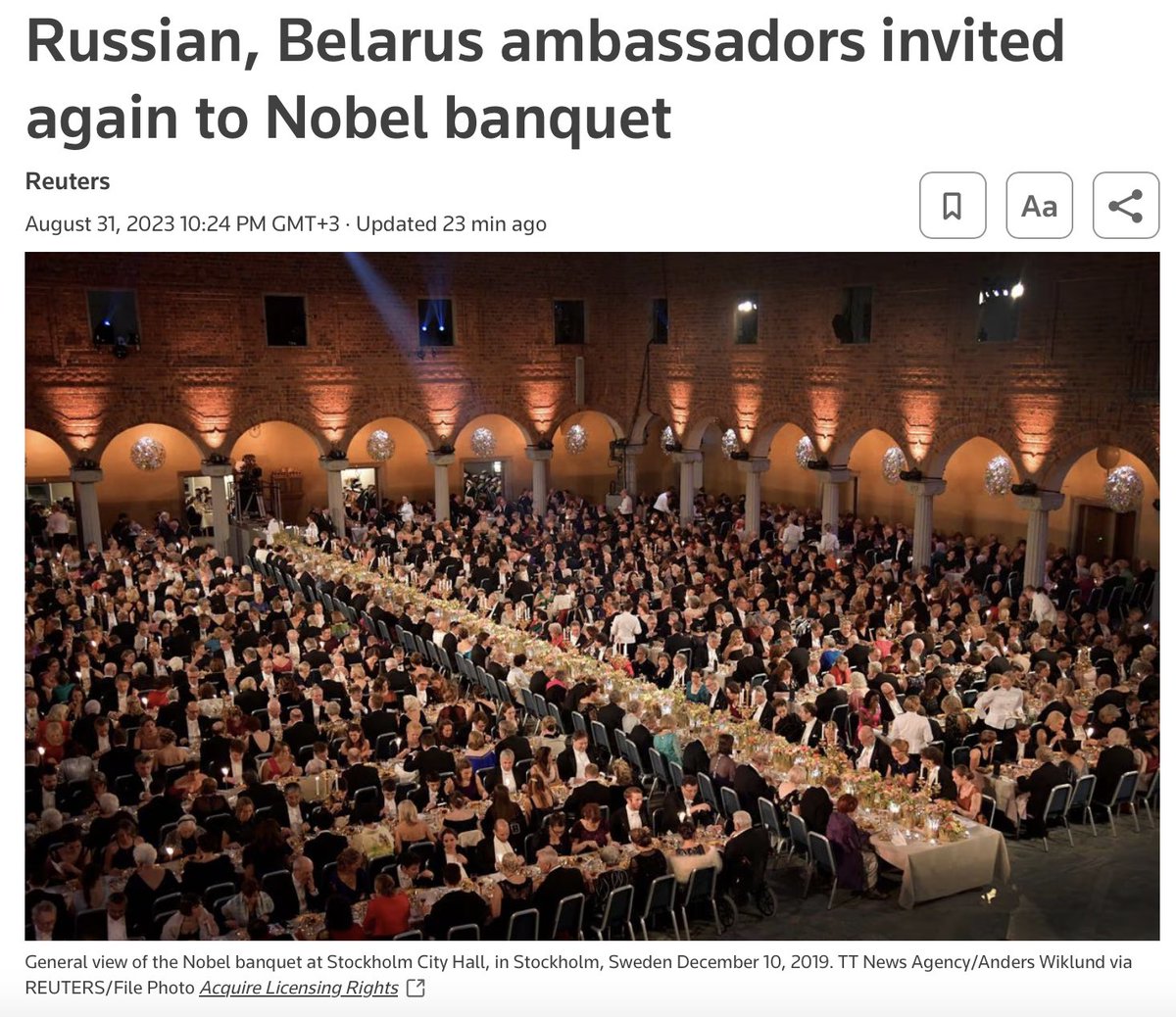 BelarusianMI's tweet photo. How is it that Lukashenko, who imprisoned Ales Bialiatski, a Belarusian political prisoner and Nobel Peace Prize winner for his dedication to human rights, received an invitation to the Nobel banquet this year? It is unbelievable! @NobelPrize https://t.co/tVCgbq2XWS