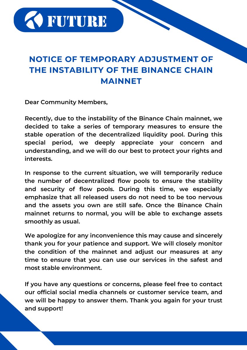 fnt_future's tweet image. Important Notice📢

Due to the instability of the Binance Smart Chain mainnet, we have temporarily adjusted the number of decentralized liquidity pools. Users who have released ECC do not need to worry. Normal transactions can be resumed after the main network is stabilized.