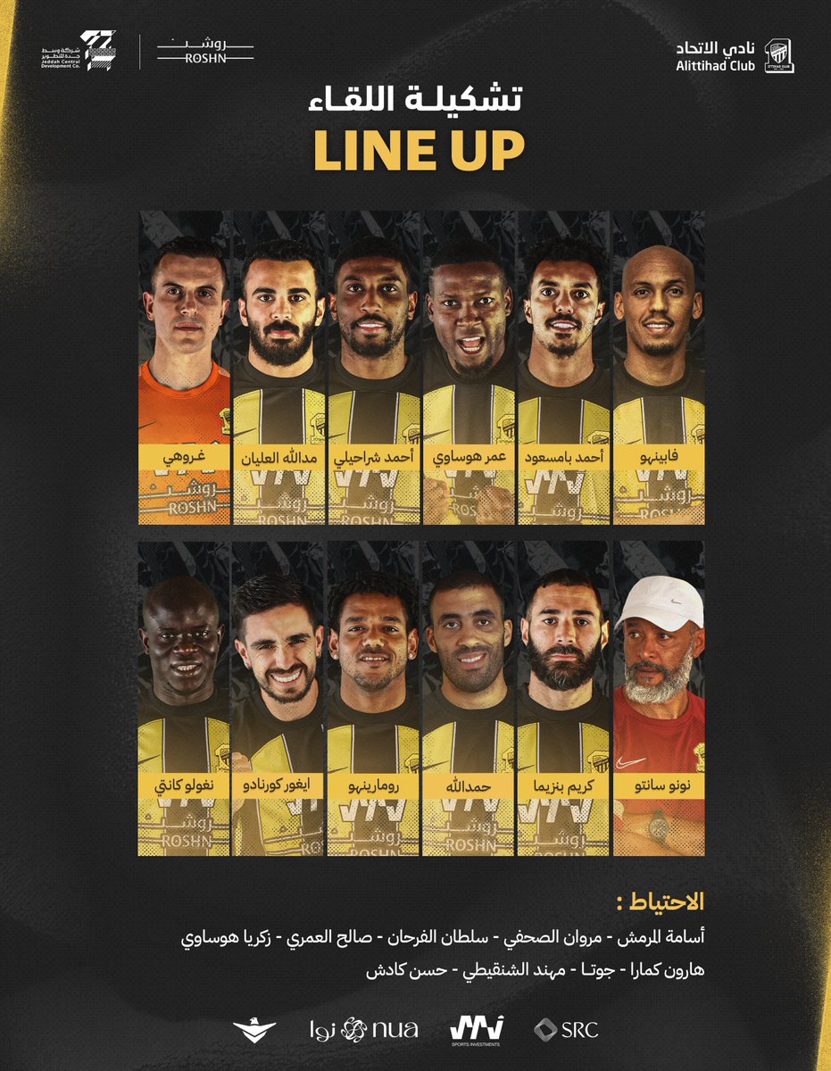 ittihad's tweet photo. قائمة الفريق الكروي الأول في لقاء الهلال 
#الاتحاد_الهلال https://t.co/K3lpQUek4F
