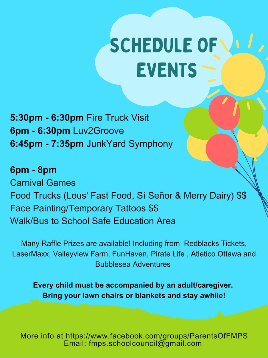 FMPS School Council (@fmpscouncil) on Twitter photo SAVE THE DATE!
We are very excited to invite new and returning FMPS families to our Welcome Back Event on Thursday, September 14, 2023 from 6 - 8pm.
We require volunteers to help with running our Carnival activities! Email fmps.schoolcouncil@gmail.com SAVE THE DATE!
We are very excited to invite new and returning FMPS families to our Welcome Back Event on Thursday, September 14, 2023 from 6 - 8pm.
We require volunteers to help with running our Carnival activities! Email fmps.schoolcouncil@gmail.com