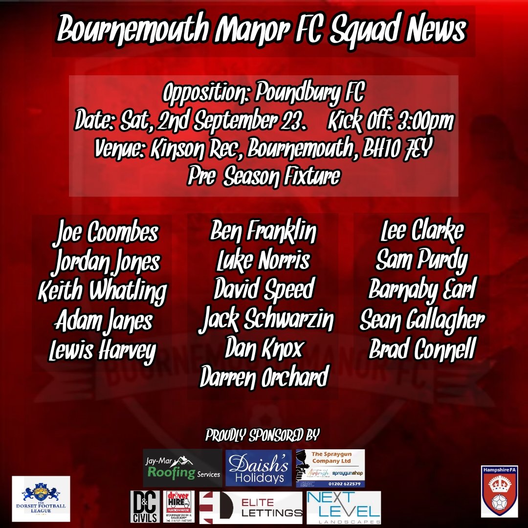 bmouthmanorfc's tweet photo. Bournemouth Manor FC's squad for our return to Saturday football within Dorset Division 2 against Poundbury FC down at the Manor. 

#squad #league #bournemouth #backtobasics #attitude #desire #passion #workhard #hardwork #timetogetgoing #wearebournemouthmanor #UTM🔴⚫ https://t.co/X0VRnE1L5j