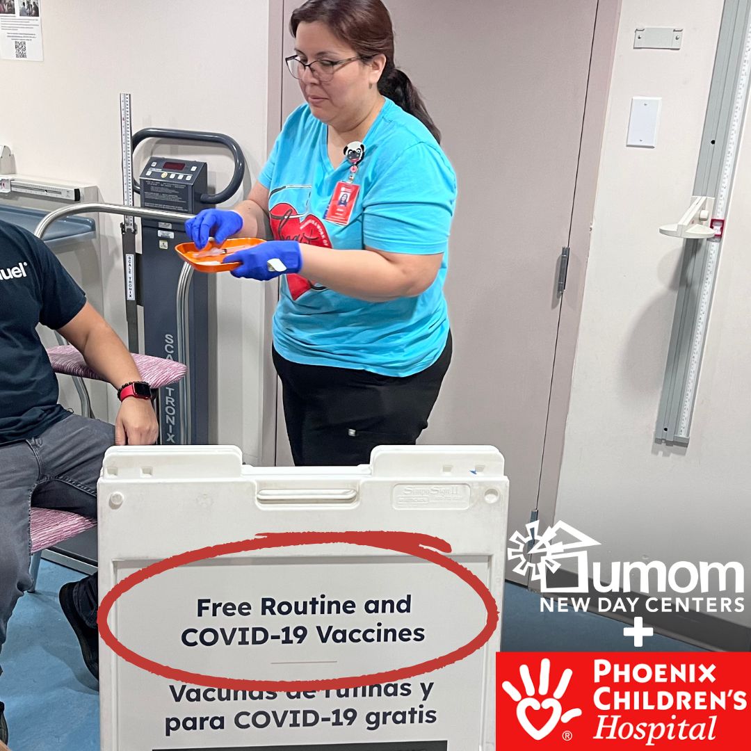 UMOMndc's tweet photo. Vaccines are just as important for adults as they are for kids! The team at the Phoenix Children's Hospital clinic at UMOM makes it easy for kids and their grownups to stay up to date.
#endhomelessness #UMOM #arizonanonprofit #arizonacharity #azcharity #arizonacommunity https://t.co/TdOMOU4MGj