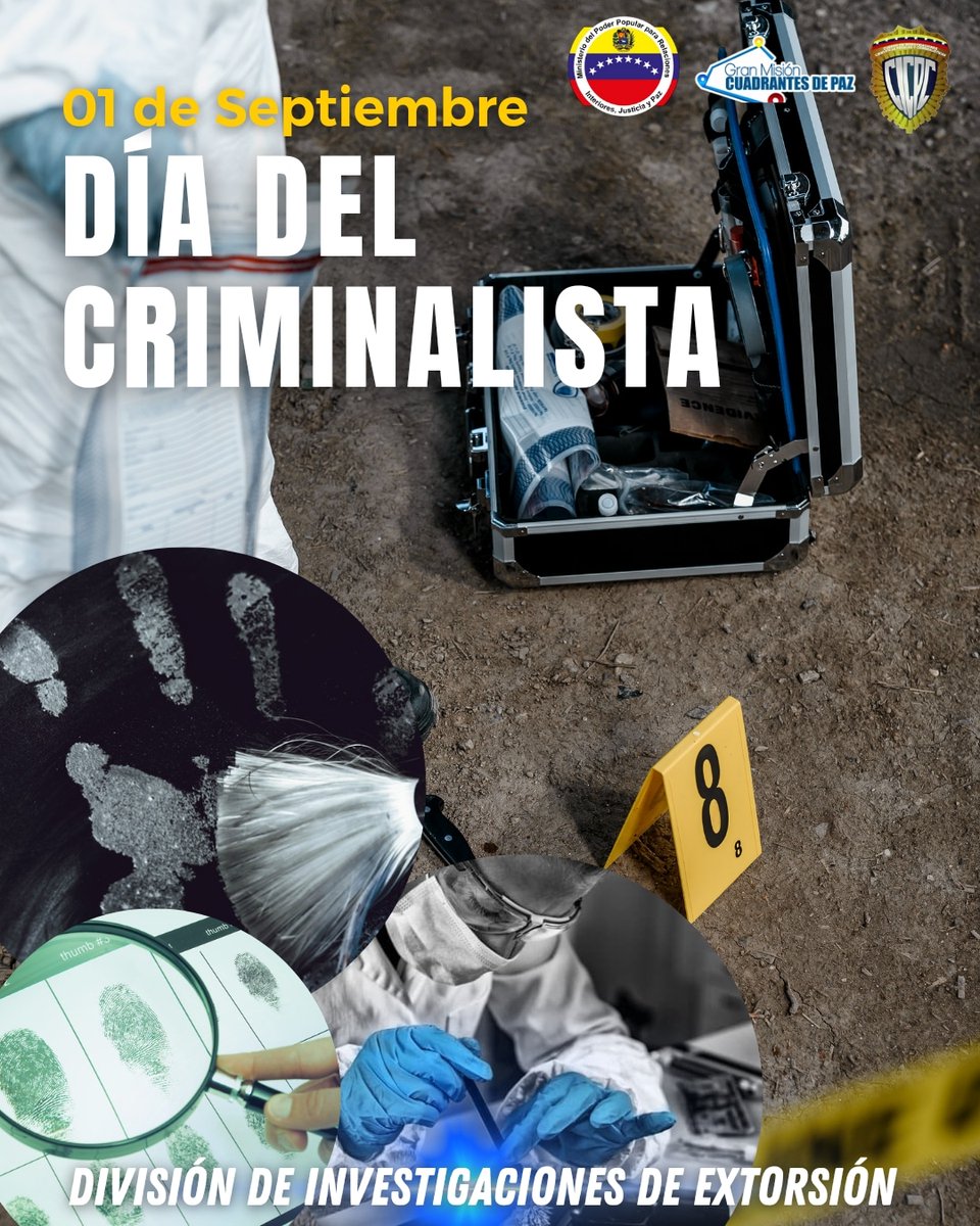 Desde la División de Investigaciones de Extorsión, nos complacemos en felicitar a quienes se dedican a la labor más impecable y técnico-cientifico de nuestra institución, hombres y mujeres que hacen un gran trabajo en el esclarecimiento de los hechos delictivos.
#CICPC
@