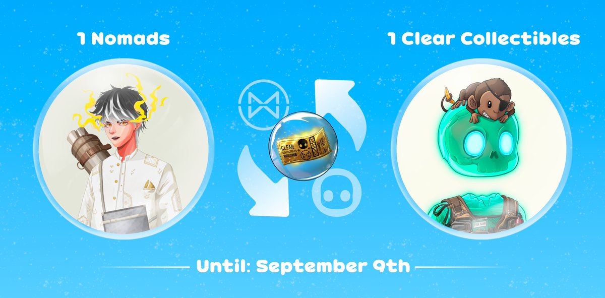 ClearCollectNFT's tweet photo. The burn portal is permanently closing soon!

Only 1 week left to get your free mint for Clear Collectibles for burning your @NomadsNFT_

Check out the below post for more information!