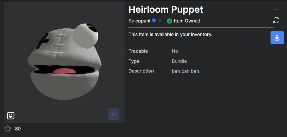 FreeUGCBundle's tweet photo. Get the new "Heirloom Puppet" Bundle for Free!
Limited Time: Unknown

https://t.co/v5QlJ3wLob

#FreeRobloxUGC #RobloxUGC #FreeUGC #FreeBundles #FreeBundle #UGC https://t.co/s7kG9owL4z