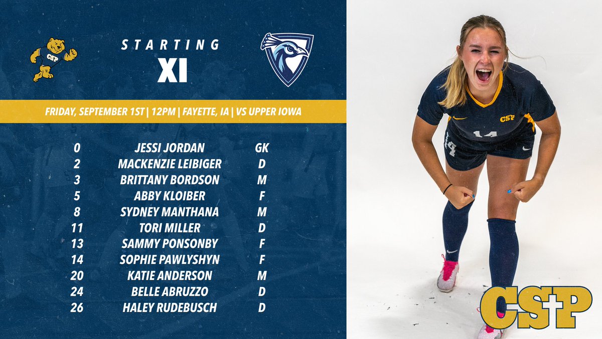 🟡🔵 STARTING XI 🔵🟡

Your Golden Bears lineup for when we take on Upper Iowa University today at 12:00 PM at Harms-Eischeid Stadium. Use the link in our bio to livestream!