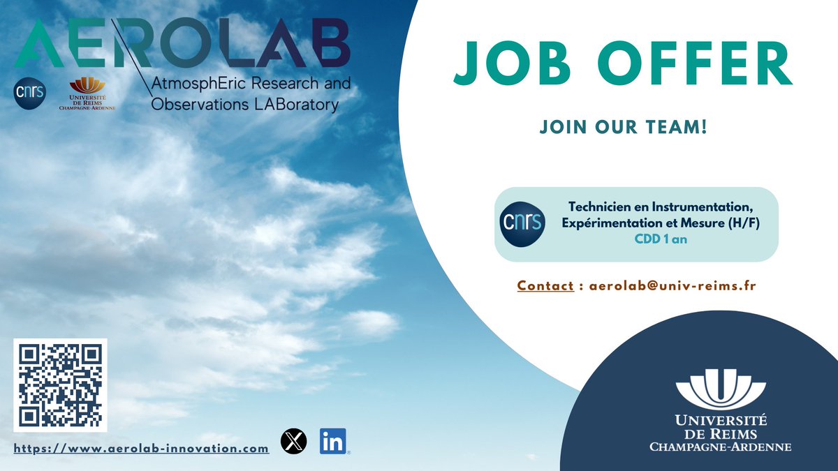 ⭐️ OFFRE D'EMPLOI  ⭐️
Nous recrutons un.e TECH en Instrumentation, Expérimentation et Mesure (CDD 1 an - emploi CNRS).
Si vous êtes motivé.e.s, n'hésitez pas à envoyer votre CV à l'adresse : aerolab@univ-reims.fr
<a href="/universitereims/">Université de Reims Champagne-Ardenne</a> <a href="/CNRS/">CNRS 🌍</a> #Emploi