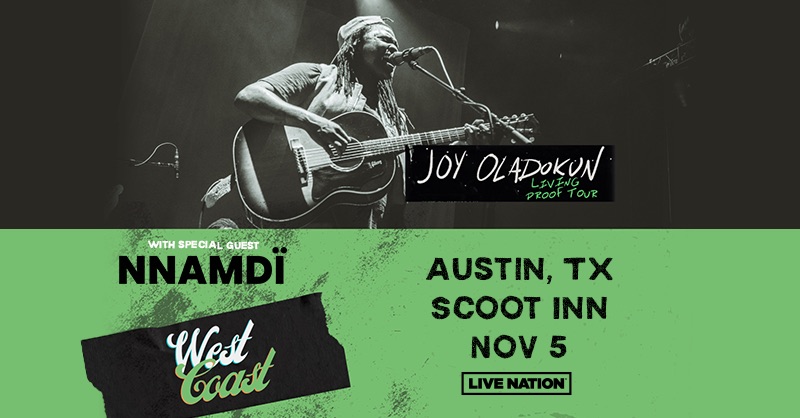 🎶 Support Update 🎶 NNAMDÏ will be joining Joy Oladokun - Living Proof Tour at Scoot Inn on Sunday, November 5th! Tickets available NOW! 🎫 livemu.sc/3Z7jo1d All Ages Event