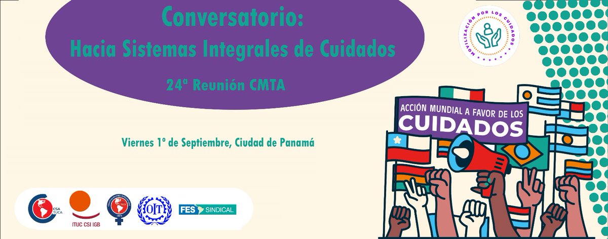 🇵🇦 En #Panamá, el secretariado de la #CSA - <a href="/RafaelFreireCSA/">Rafael Freire Neto</a>, <a href="/CiceroSilva_CSA/">Cícero P Silva 🇺🇾🇧🇷</a> y <a href="/KairaReece/">Kaira Reece</a>, realizó la apertura del Conversatorio sobre Cuidados al lado de nuestras centrales afiliadas, las compañeras del #cmtacsa, representantes del gobierno del país y de la #OIT <a href="/ILOACTRAV/">ILO ACTRAV</a>.