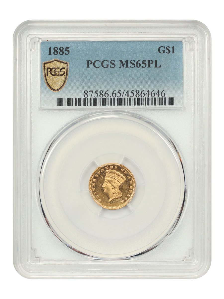 deepc's tweet image. Gorgeous prooflike gem from a mintage of just 11,156 pieces yet PCGS has only certified 5 prooflike examples! Sharp, frosty central devices contrast wonderfully with mirrorlike field.
1885 G$1 PCGS 65 Prooflike.