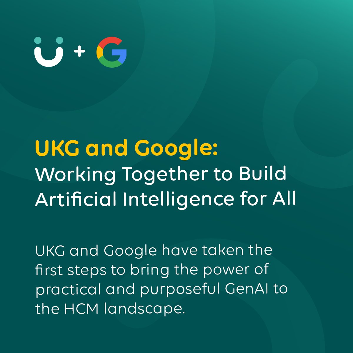 UKG and <a href="/Google/">Google</a> join forces to create GenAI solutions for workforces that are practical, powerful, and purposeful. Visit ukg.inc/47W2bf4 to learn more.

#UKGBlog #WeAreUKG #AI #GenAI #Google