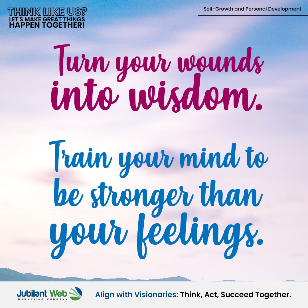 JubilantWeb's tweet photo. Embrace every scar, every setback, and every struggle. They're not just blemishes or flaws; they're lessons. 🌱

✨ Turn your wounds into wisdom.
💪 Train your mind to be mightier than your emotions.

#SelfGrowth #PersonalDevelopment #MindOverMatter #WisdomFromWounds #LifeLessons https://t.co/9oGqgH2mPc