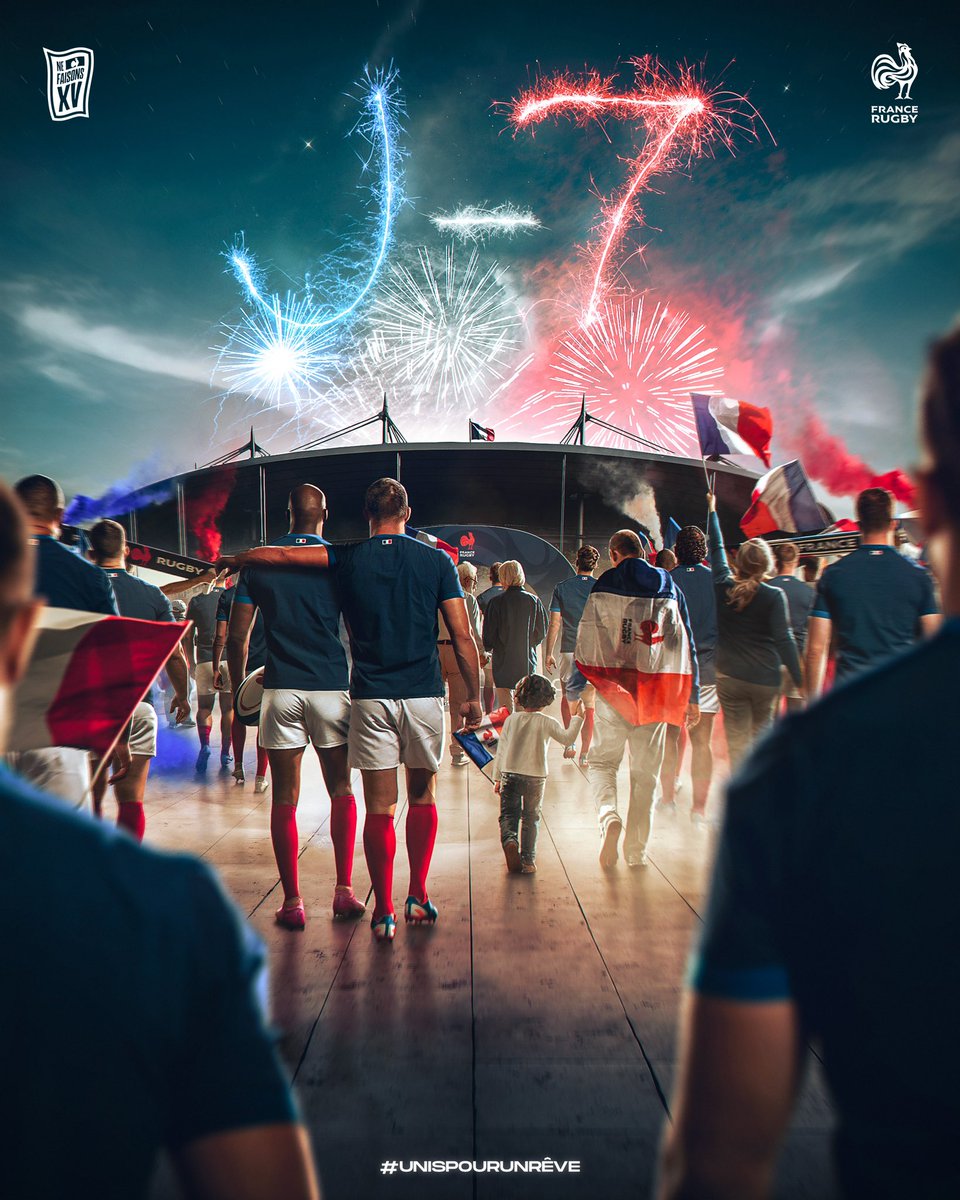 FranceRugby's tweet photo. 🎉🇫🇷 Dans 𝐮𝐧𝐞 𝐬𝐞𝐦𝐚𝐢𝐧𝐞, l'attente sera enfin terminée. 😍 La grande fête du rugby pourra alors 𝐜𝐨𝐦𝐦𝐞𝐧𝐜𝐞𝐫 !

Vous êtes prêts à tout donner pour votre #XVdeFrance ? 🔥💙

#UnisPourUnRêve #NeFaisonsXV https://t.co/AUw7R9xmAB