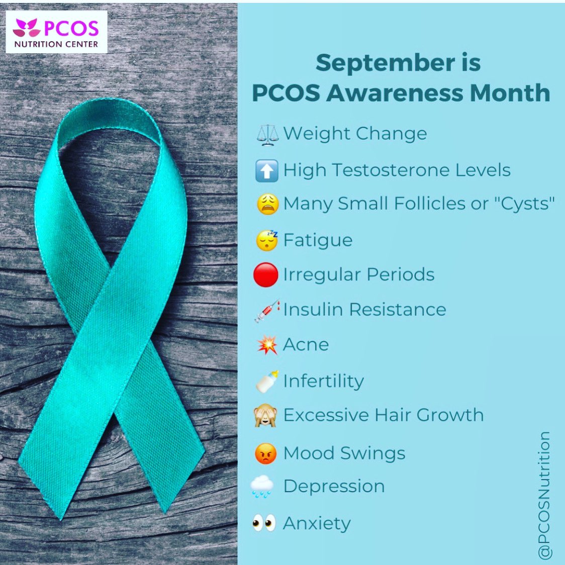 September is PCOS Awareness Month and TODAY is World PCOS Day! 🌎 Which of these these common PCOS symptoms do you experience?👇
⠀⠀
We'll be spreading PCOS awareness all month long by sharing information and celebrating with TONS of giveaways! 🎁⠀⠀