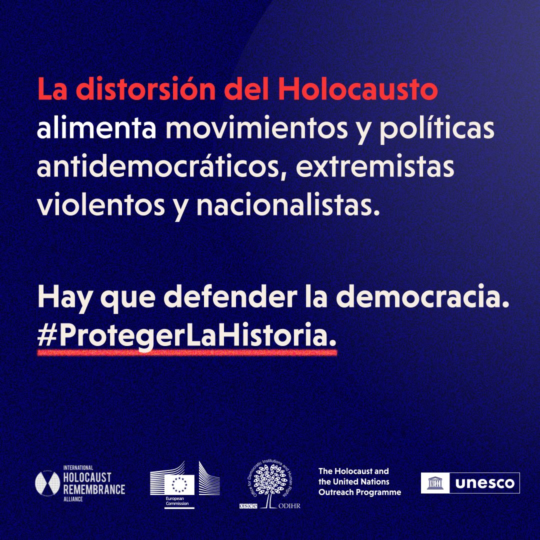 Al negar la historia, corremos el riesgo de que actos terribles, como el Holocausto, se repitan. Rechacemos el odio y el antisemitismo para #ProtegerLaHistoria. es.againstholocaustdistortion.org