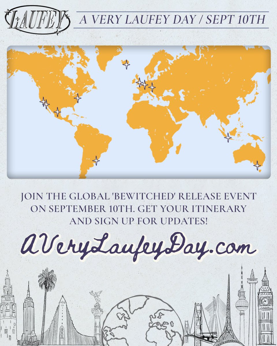 laufey's tweet photo. Incredibly excited to announce that September 10th will be A Very Laufey Day across the world 🌎🌎 I’ve curated itineraries for all of us to have the perfect Laufey day together to celebrate Bewitched! View your itinerary now and sign up for updates here https://t.co/Asuxs2BHFa https://t.co/5OuMctUVJV