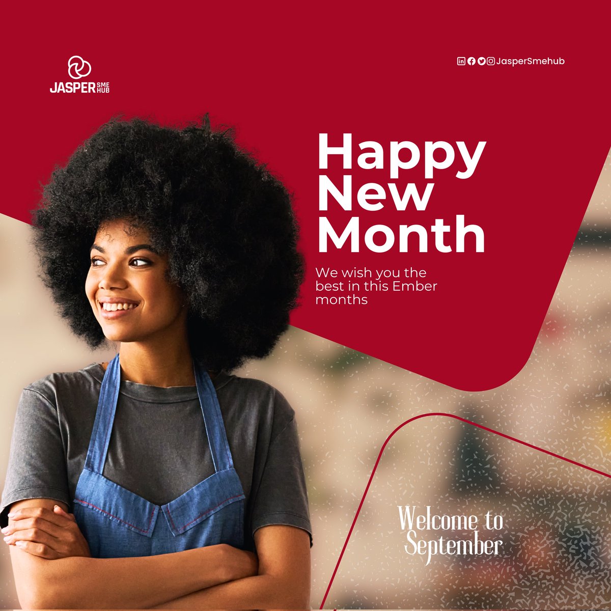 JasperSMEhub's tweet photo. Jasper SME Hub welcomes you to the fruitful month of September.
We wish you the best in this Ember month. Exponential increase on every side.
#JasperSMEHub #SMEs #NewMonth #September #businessowners https://t.co/mMzQNLgoPh