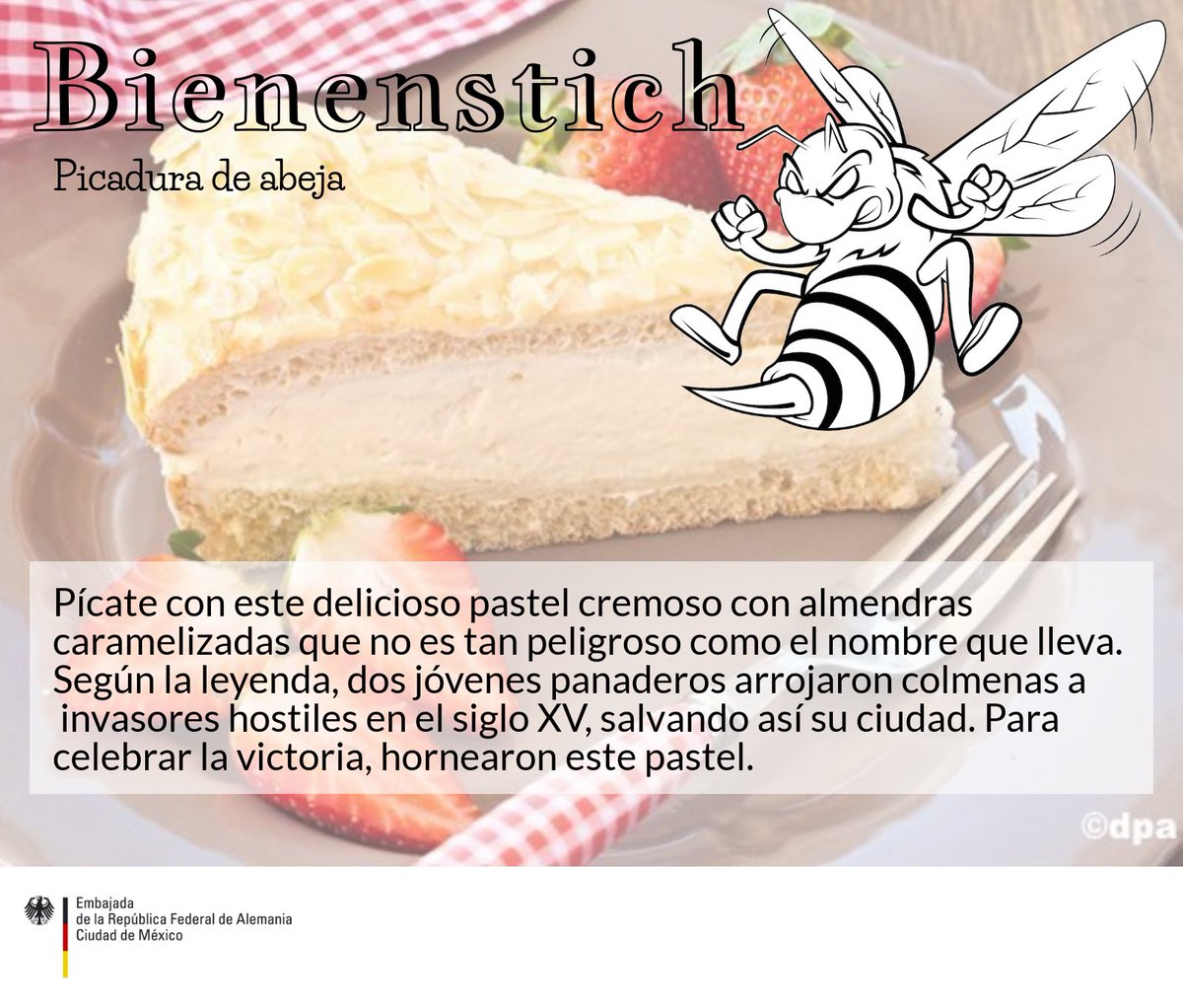 AlemaniaMexi's tweet photo. Es cierto, nuestra receta de la semana pasada fue tan sencilla como un pan francés 🙃por lo que hoy les traemos una receta un poco más original ¿Se les antoja una picadura de abeja? #RecetasAlemanas https://t.co/M0hEbujzjv