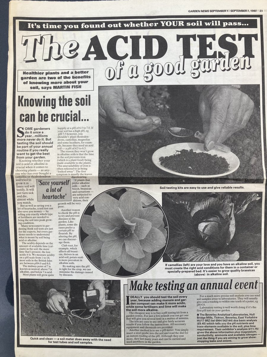 Can’t believe it 30 years to the day (1st Sept 1993) that I first appeared in <a href="/GardenNewsmag/">Garden News</a>  with a feature on soil testing! It was a newspaper format back then and most pages were still black &amp; white. It’s a great mag and I’m delighted to still write for it.  
<a href="/GdnMediaGuild/">Garden Media Guild</a>