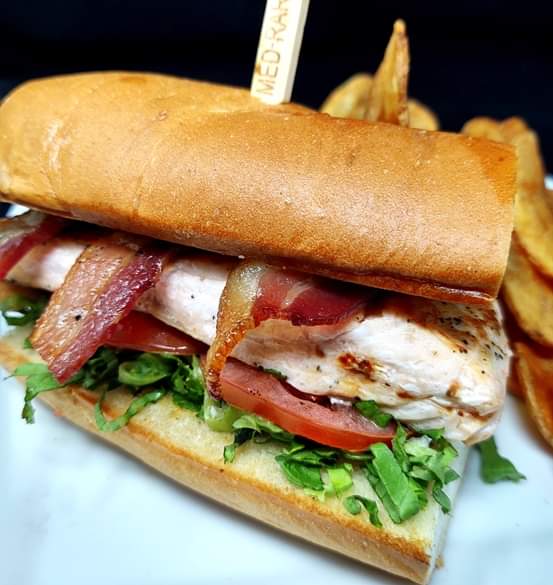 Satchmosgrill's tweet photo. Today's Lunch Special, SALMON BLT!
6 oz salmon fillet simply seasoned, pan seared, served on a toasted baguette with caper remoulade spread, fresh tomatoes, lettuce and thick cut hickory smoked bacon. 
Add Smokey Gouda or
Creamy Fontina Cheese for $1.25. https://t.co/GgPStghUH6