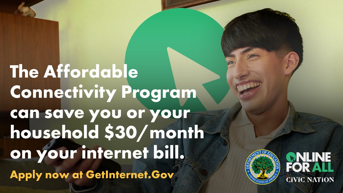 Join the #OnlineForAll #BackToSchool Connectivity Challenge!

Help students & families in your community sign up for the @FCC's Affordable Connectivity Program (ACP), which helps eligible households pay for internet service: onlineforall.org/back-to-school/