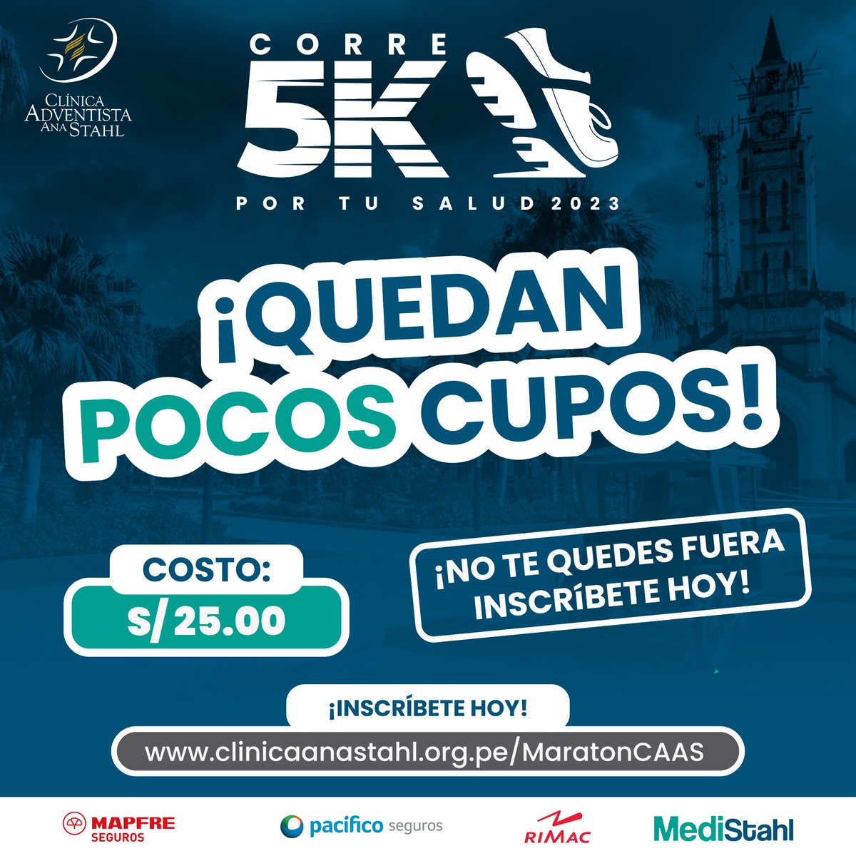 ¡CORRE QUE QUEDAN POCOS CUPOS, INSCRIBETE HOY!

📷Costo : S/25.00
📷 Fecha : Domingo 15 de Octubre
📷 Hora : 07:00 AM
📷Lugar : Plaza 28 de Julio
¿Listo para formar parte nuestra CARRERA? 📷 ¡Es tu momento!
📷Inscríbete ahora mismo en nuestro sitio web:
Clinicaanastahl.org.pe/MaratonCAAS