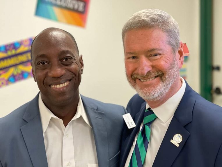 iebcnow's tweet photo. College President Julius Sokenu and IEBC Caring Campus Coach Ken Sherwood celebrated an enthusiastic m kickoff of Caring Campus at @moorparkcollege last week with Classified Staff. https://t.co/Id19OemFyO