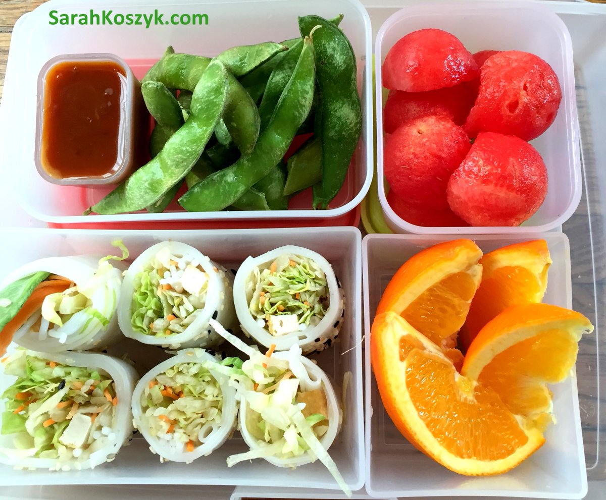 SarahKoszykRD's tweet photo. More Back-To-School Bento Lunch Box Ideas:
Fusion - Vegetarian spring rolls with sauce, edamame, oranges &amp; watermelon.

Get the full recipe &amp; 9 more bento lunch box ideas:
https://t.co/I0smI3tev1

#bentobox #bentolunch #backtoschool #backtoschoollunch #lunch #healthylunch https://t.co/YUpA1sUwBn