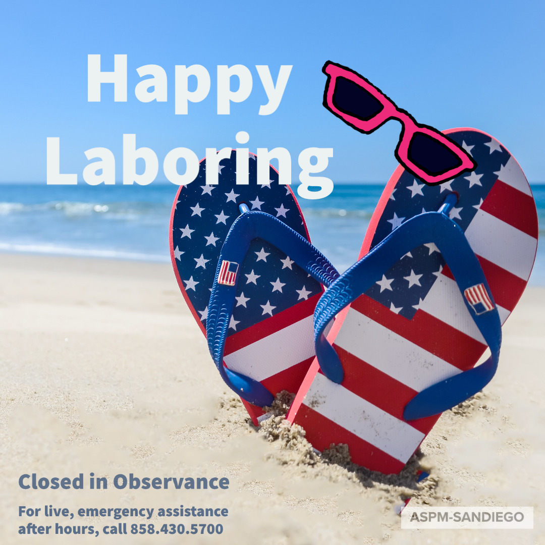 ASPMSanDiego's tweet photo. Happy Labor Day, San Diego! Our office is closed on Labor Day but live emergency assistance is available 24/7. We hope you're all out enjoying the long weekend at our beautiful #sandiegobeaches, #parks, and #waterfront 😎🏄‍♂️⛵️🏜🏖

#HappyLaborDay https://t.co/d4QWfG8KQ0