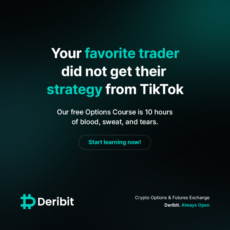 DeribitOfficial's tweet photo. Go to TikTok to learn trendy dances 👯‍♀️

Come to Deribit to learn expert trading strategies. 📈