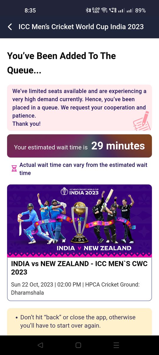 ParutoshDayal's tweet photo. Another day but the same story😕(3rd time as of now) @bookmyshow you again disappointed me. Sharp 8pm I opened the booking link but wahi "waiting time" laga diya firse as u can see the images (2hrs ka) I kept on waiting for long but meri turn nahi aayi😤 #Bookmyshowscam @BCCI https://t.co/jPaQgq5xZu