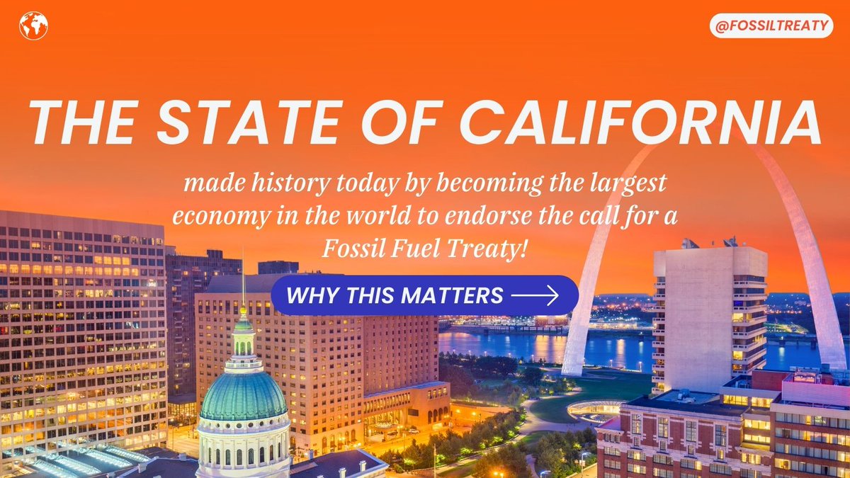 ☀️ California made history today as the largest global economy to endorse the call for a Fossil Fuel Non-Proliferation Treaty!

The resolution proposed by @SenGonzalez33 passed the final vote in the State Assembly, backed by 43 votes.

Why this historic feat matters👇
